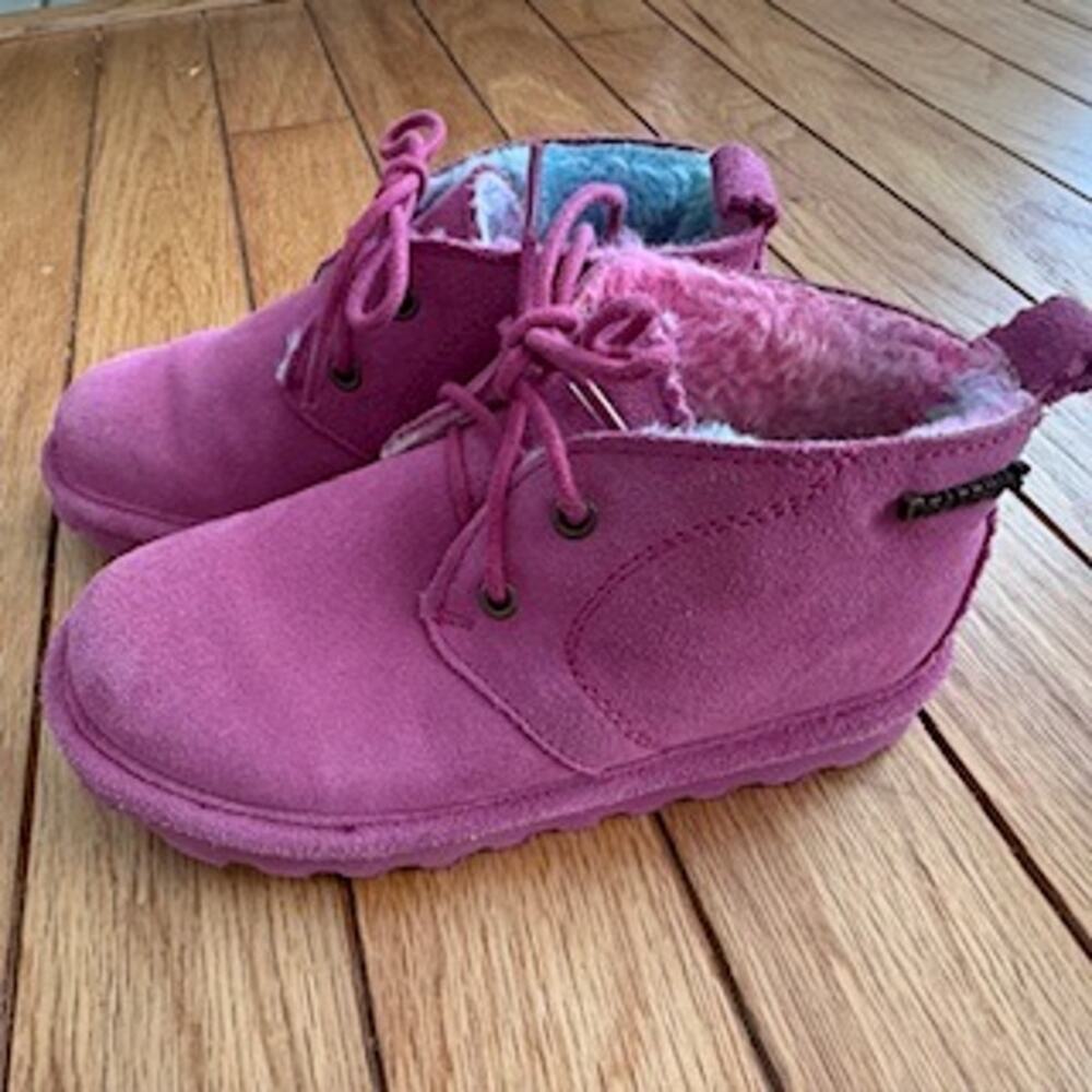 Girls BearPaw Pink Suede Tie-dye Wool Blend Lining Ankle Boots Youth Size 13